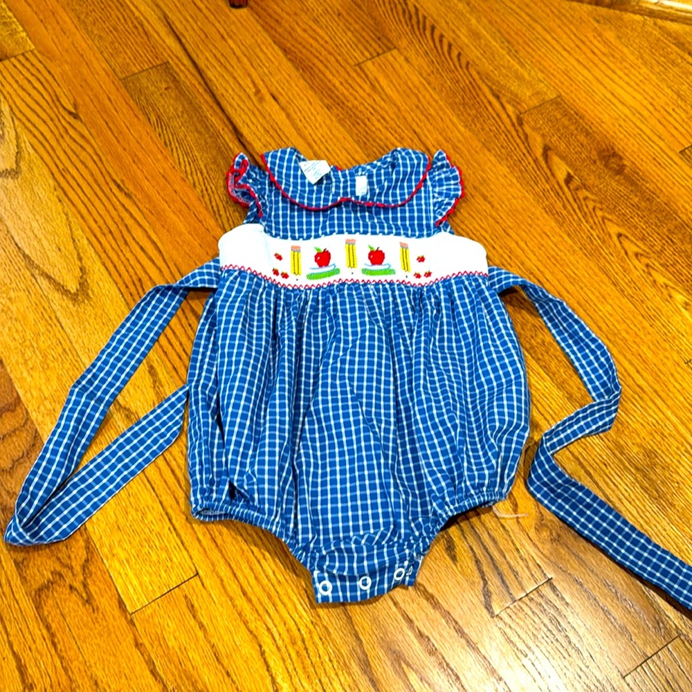 Southern sunshine smocked back to school girls bubble blue windowpane